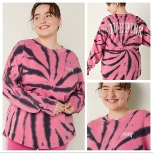 Vs Victorias Secret Pink Varsity Crew Sweater Jacket Top  Dahlia Print L